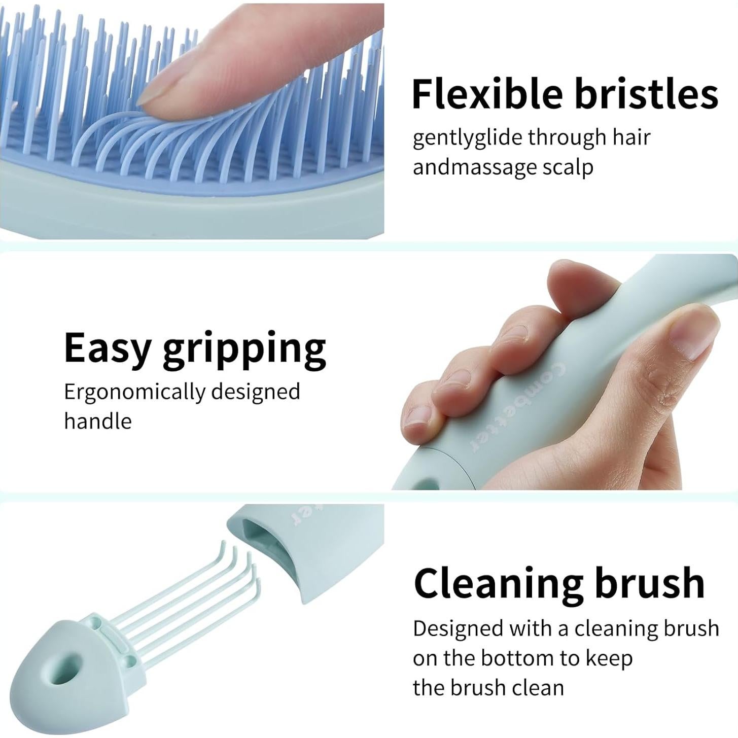 Cepillo Desenredante Combetter Azul para Cabello Fino 24.6x8.1cm