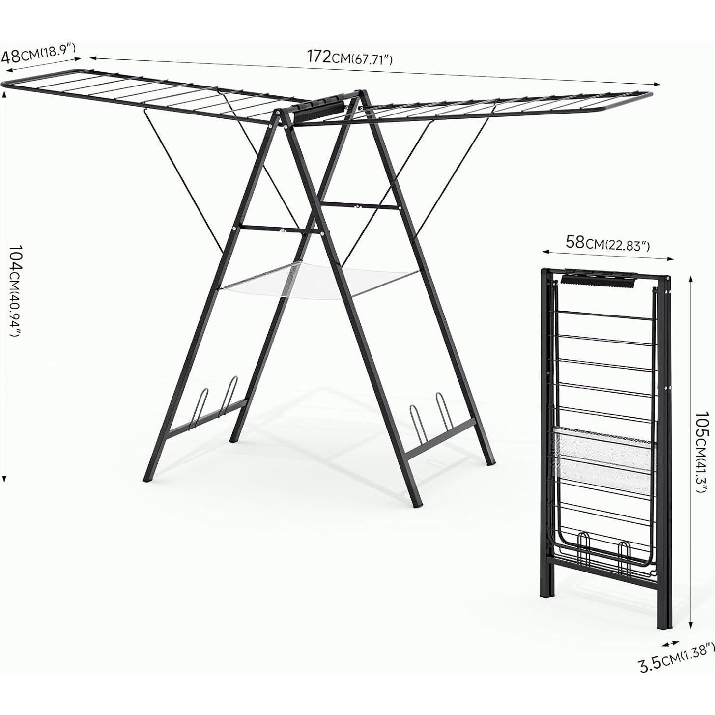 Estante Plegable para Secar Ropa APEXCHASER Metal Negro 158.74 cm