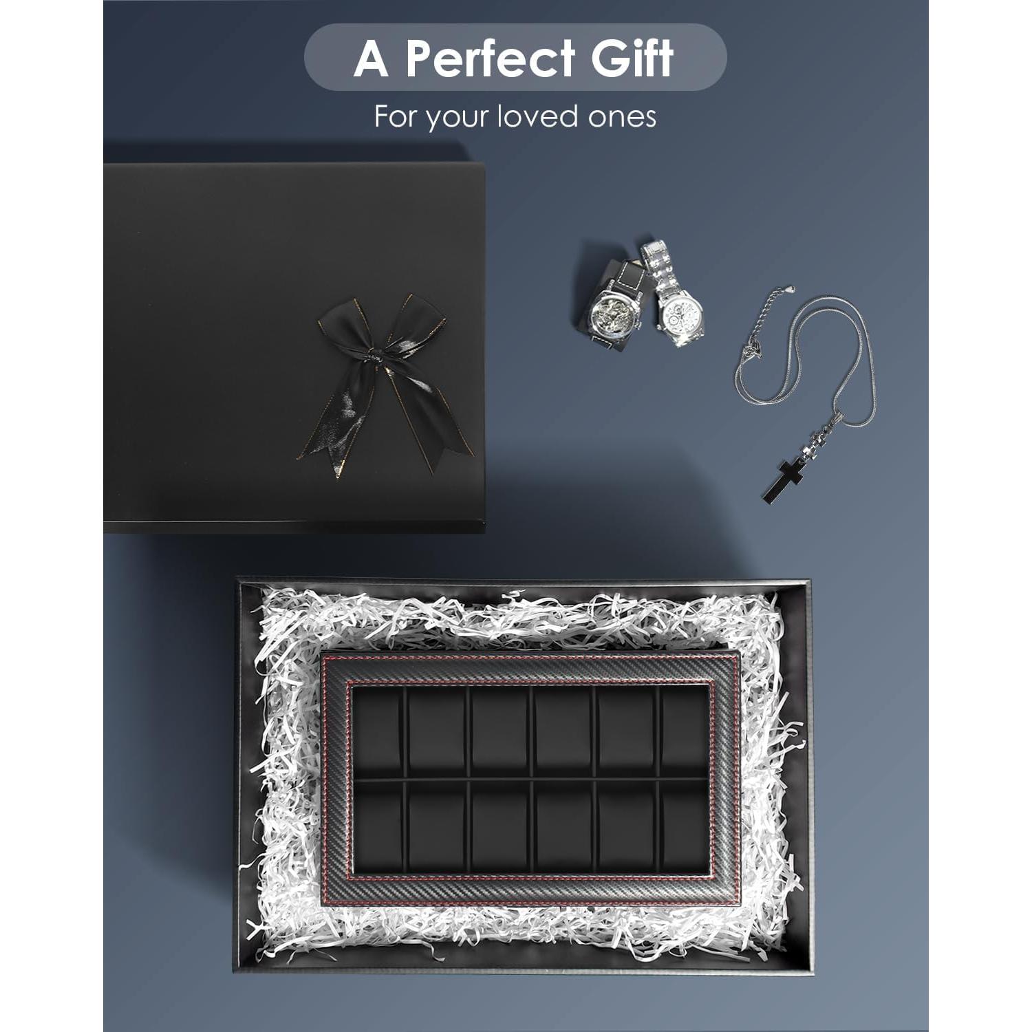 Caja de Almacenamiento de Relojes Kukikan con 12 Ranuras y Tapa de Vidrio