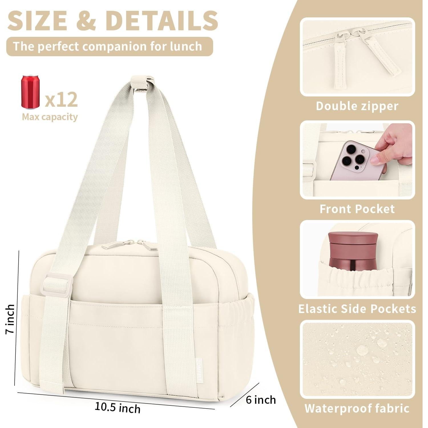 Bolsa de Almuerzo Aislada ZOMFELT Beige 7.5L para Mujeres