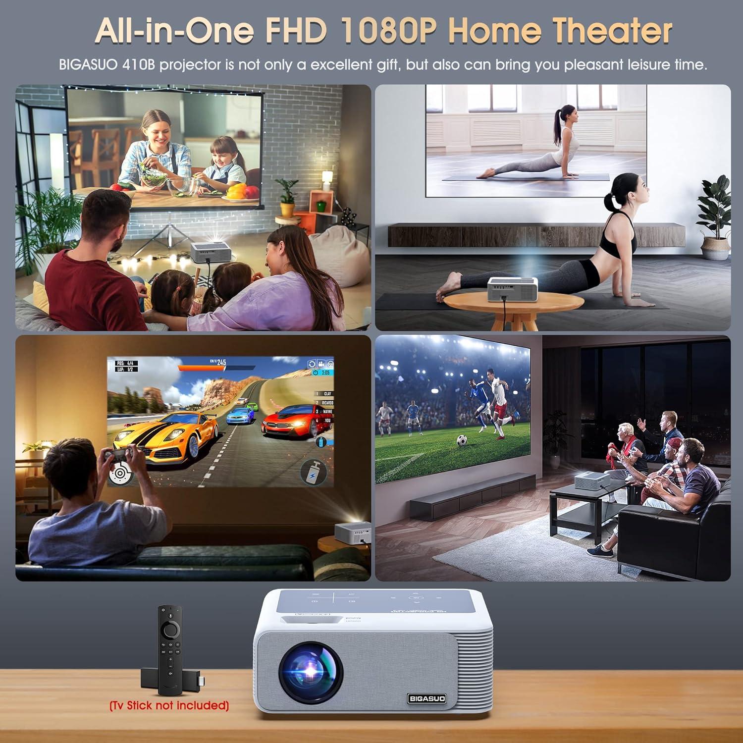 Proyector BIGASUO 850 ANSI WiFi Bluetooth HD 1080P 300"