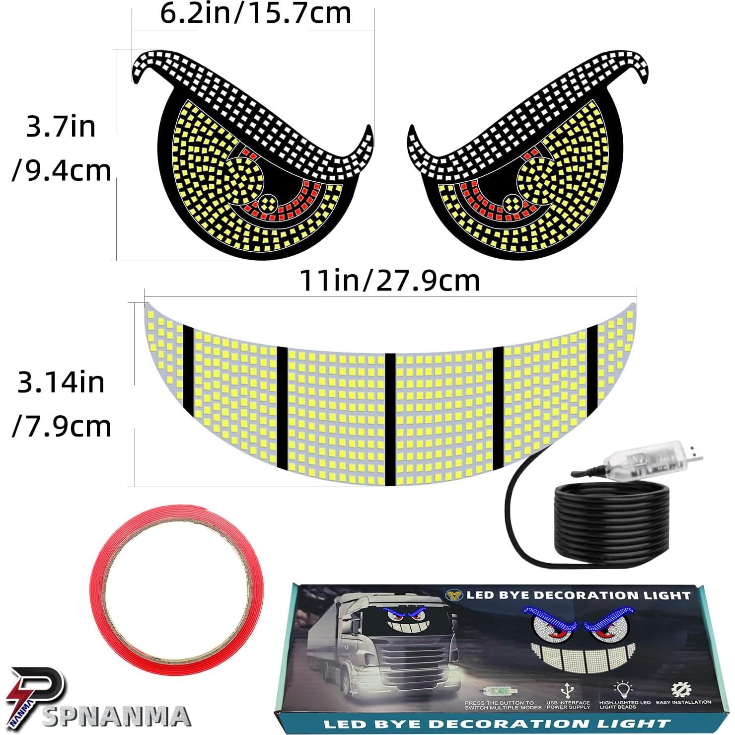Ojos y Sonrisa LED SPNANMA para Parabrisas de Coche USB