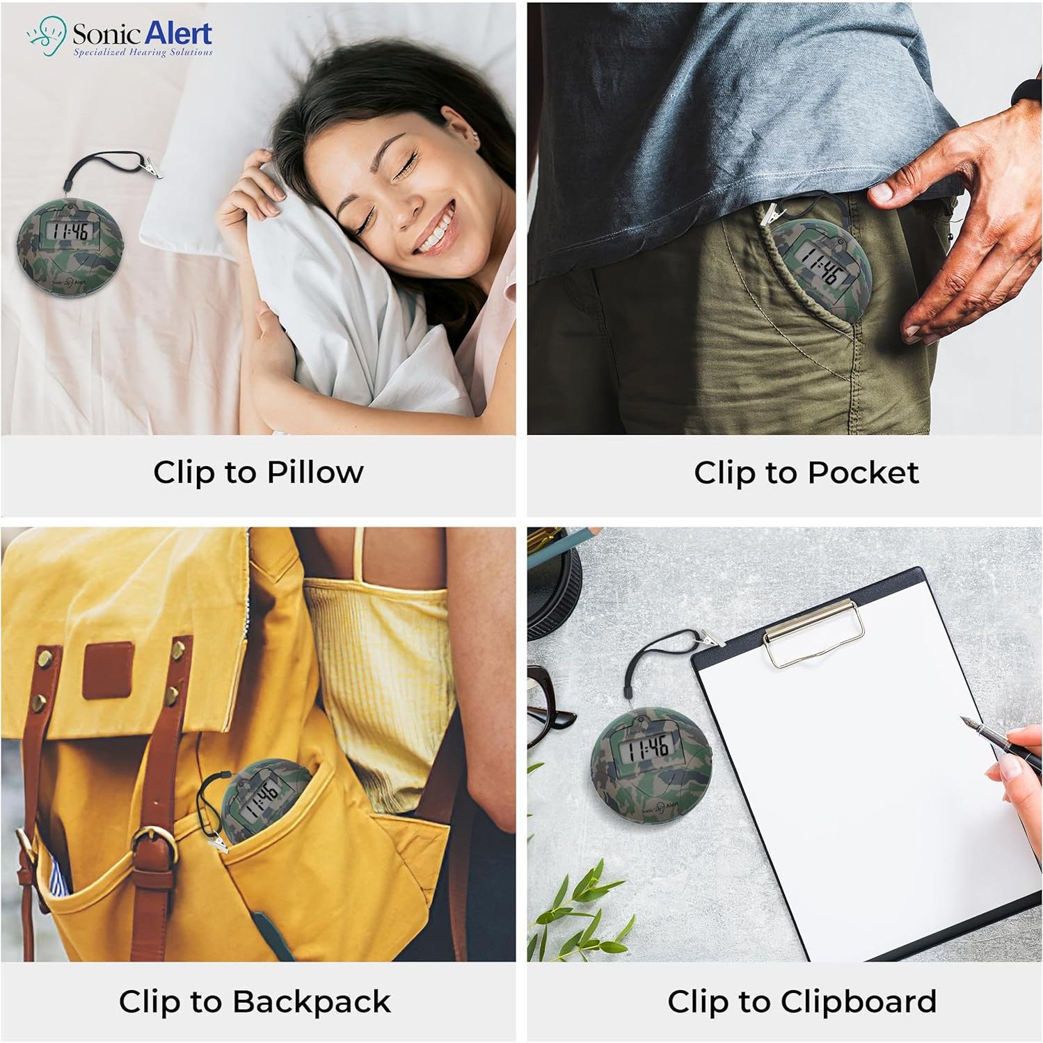 Reloj Despertador Digital Sonic Alert Camuflaje Verde Portátil