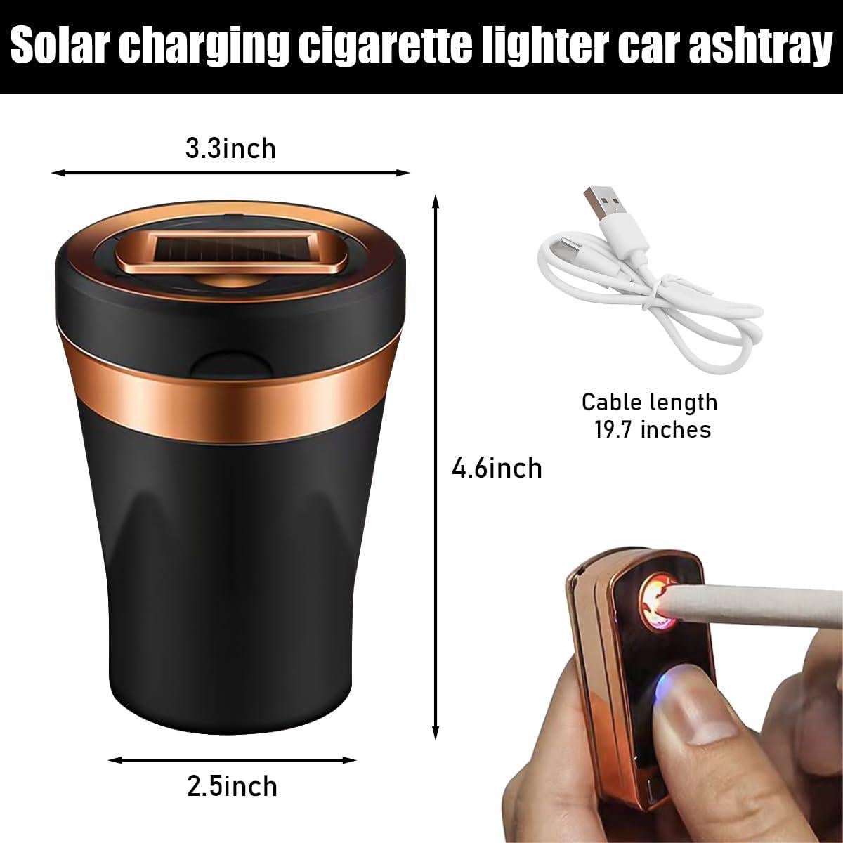 Cenicero de coche Sylvil con encendedor solar y USB - Negro