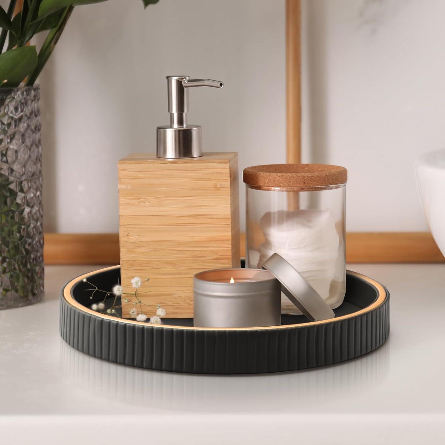 Organizador de Escritorio de Cuero SANZIE Redondo Negro 25.4 cm