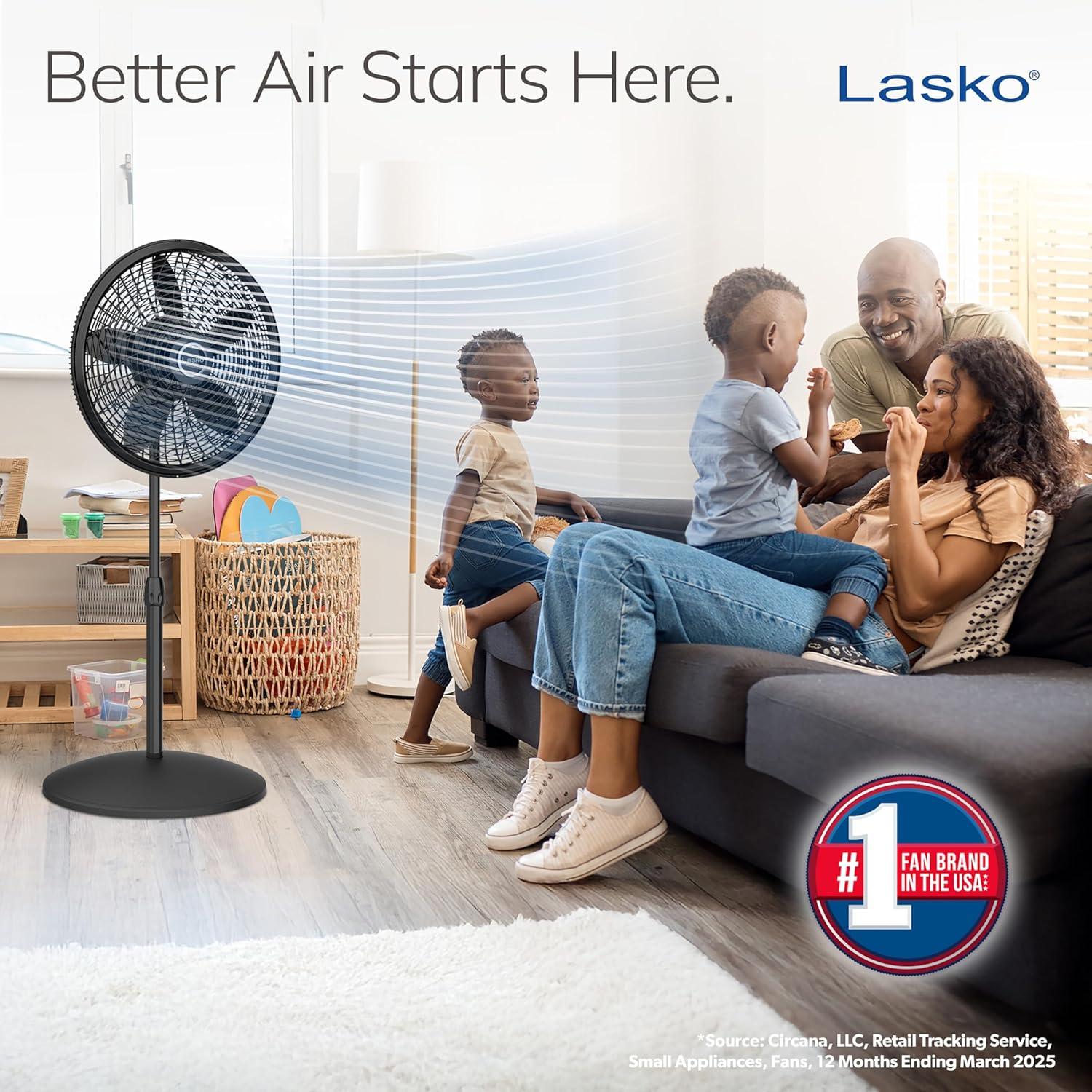 Ventilador de Pedestal Lasko 1827 Oscilante 3 Velocidades 45.72 cm Negro