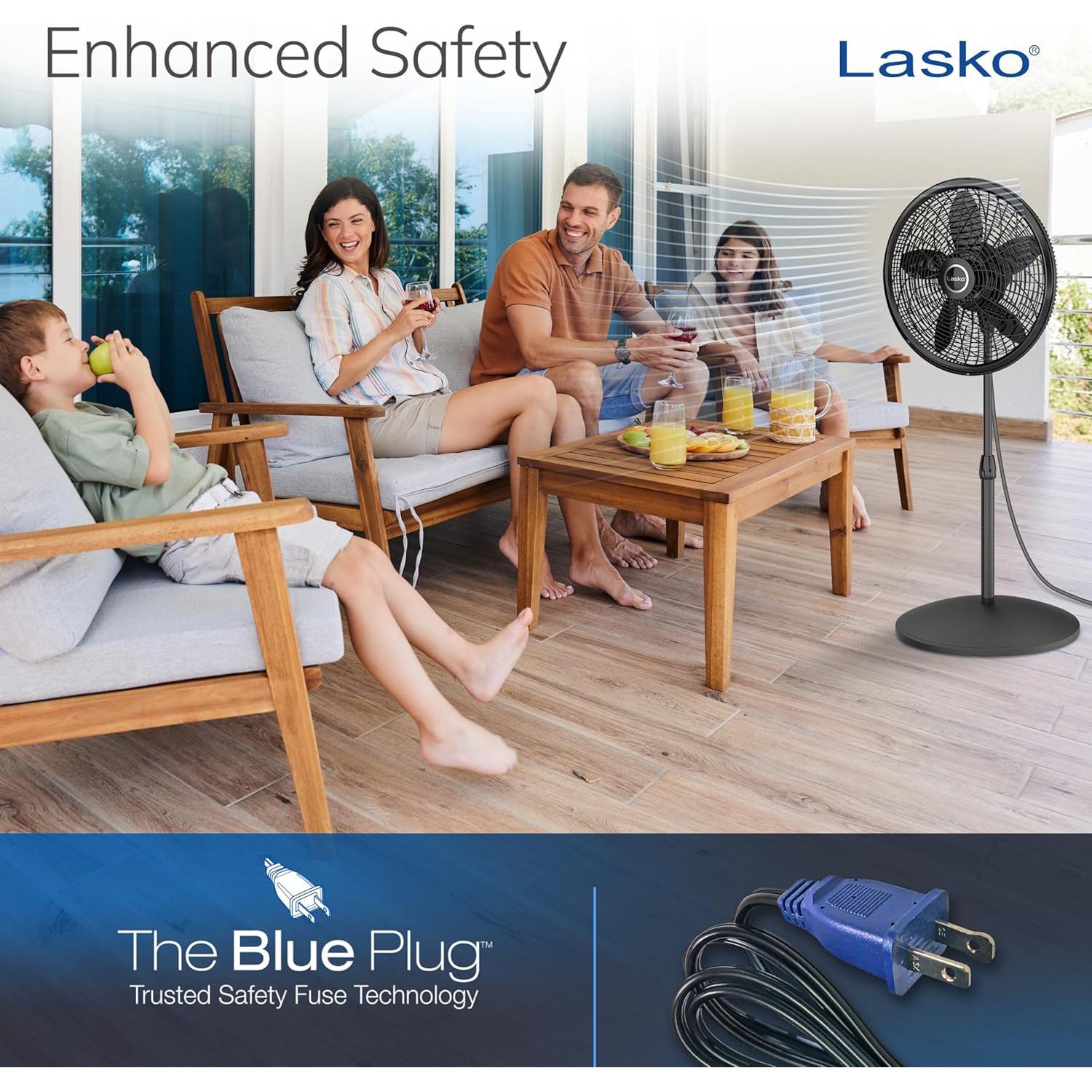 Ventilador de Pedestal Lasko 1827 Oscilante 3 Velocidades 45.72 cm Negro