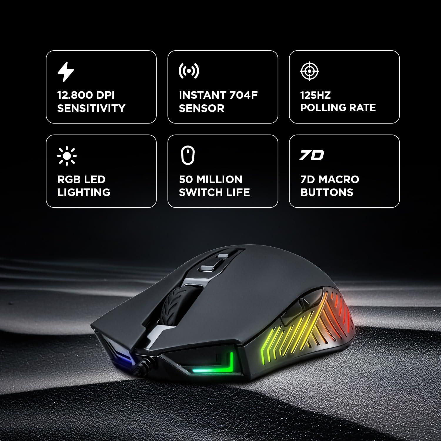 Ratón Gaming Rampage Spear V2 Negro con Cable RGB 12800 DPI