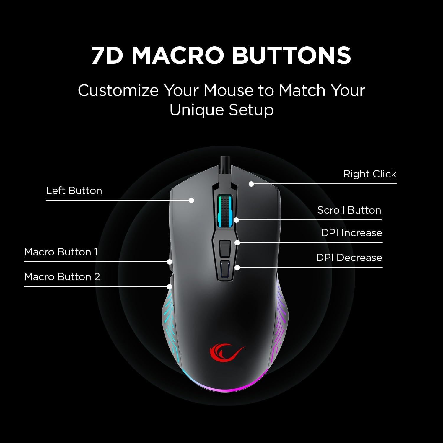 Ratón Gaming Rampage Spear V2 Negro con Cable RGB 12800 DPI