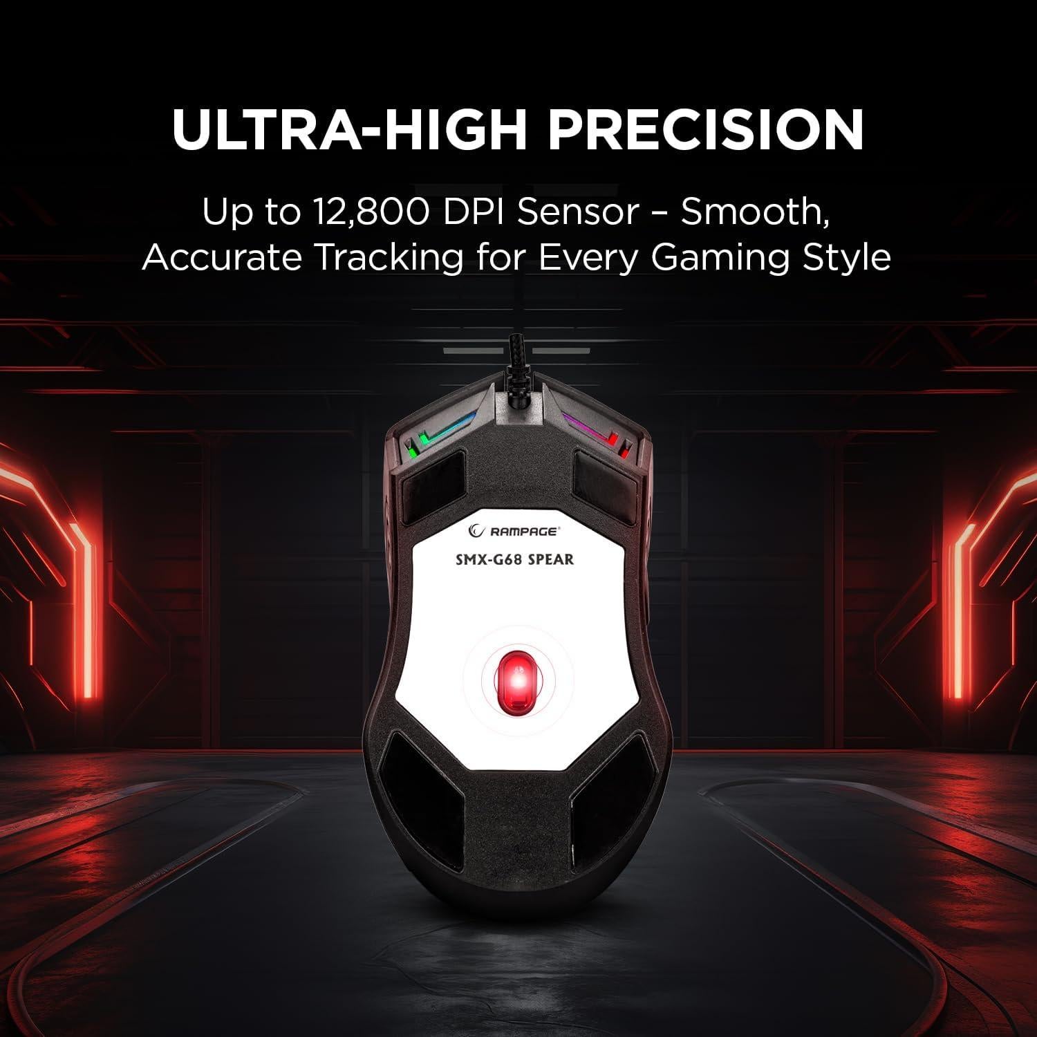 Ratón Gaming Rampage Spear V2 Negro con Cable RGB 12800 DPI