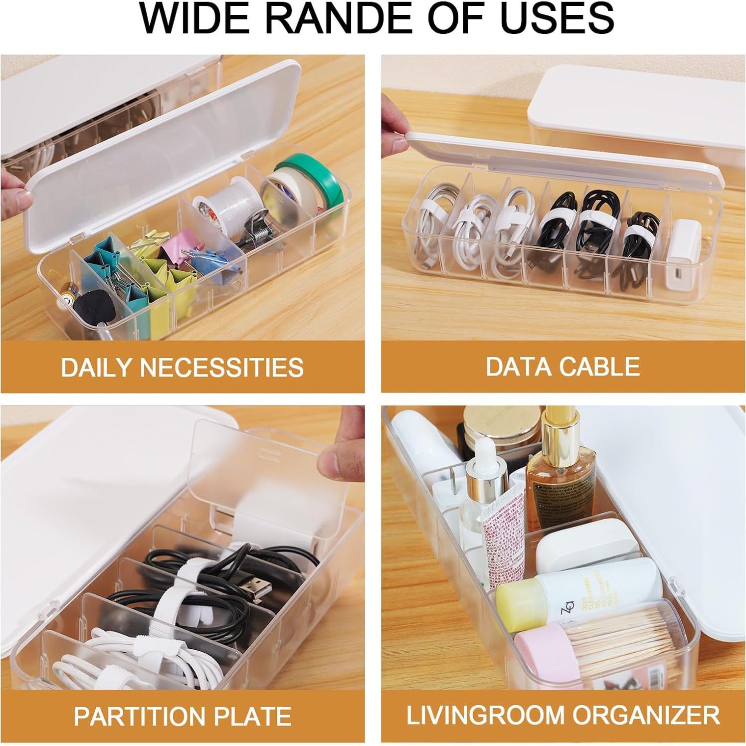 Caja Organizadora de Cables Asonen con 7 Sujetacables y 6 Clips Magnéticos - Blanca