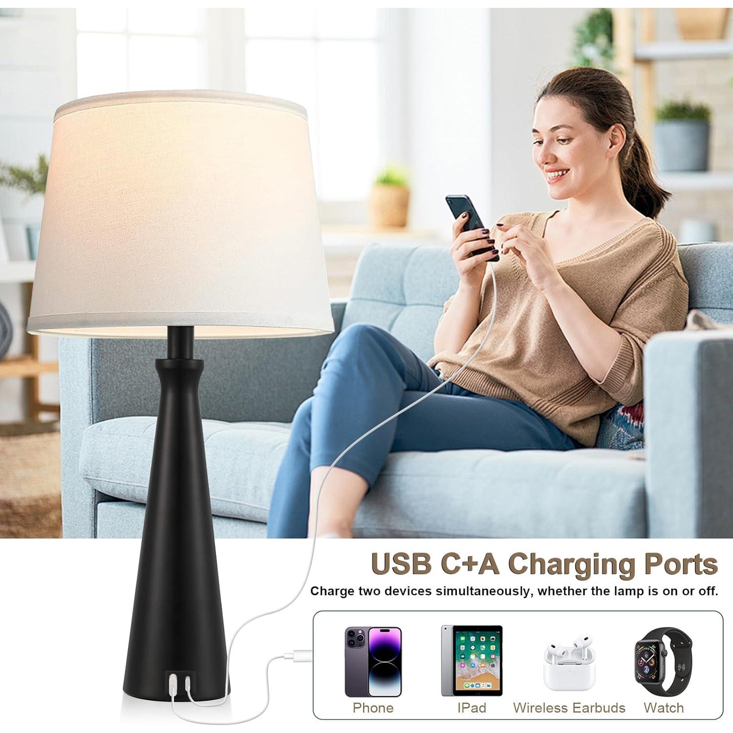 Lámpara de Mesa Táctil Seealle - Regulable 3 Niveles con USB