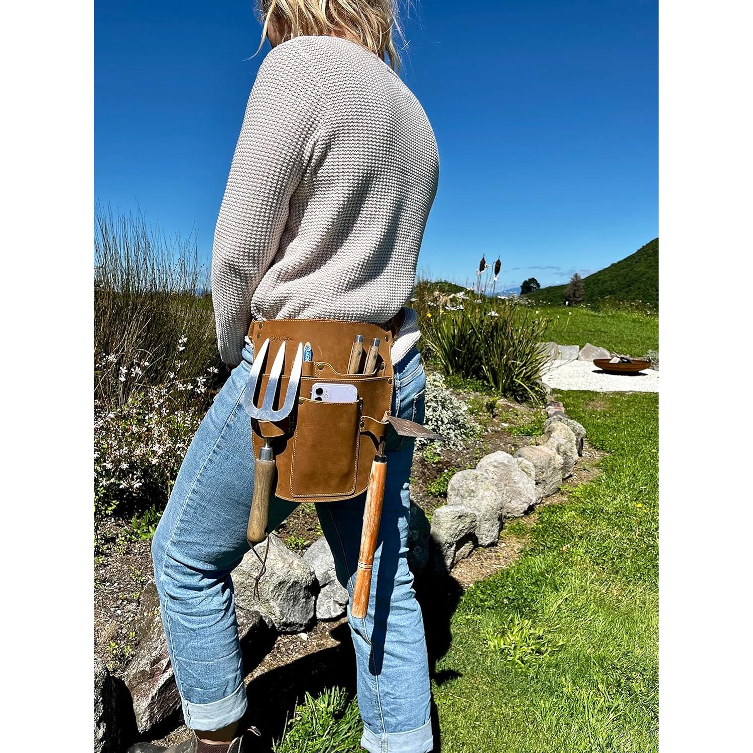 Cinturón de herramientas de jardinería Rubys Collection - Cuero, 4 bolsillos