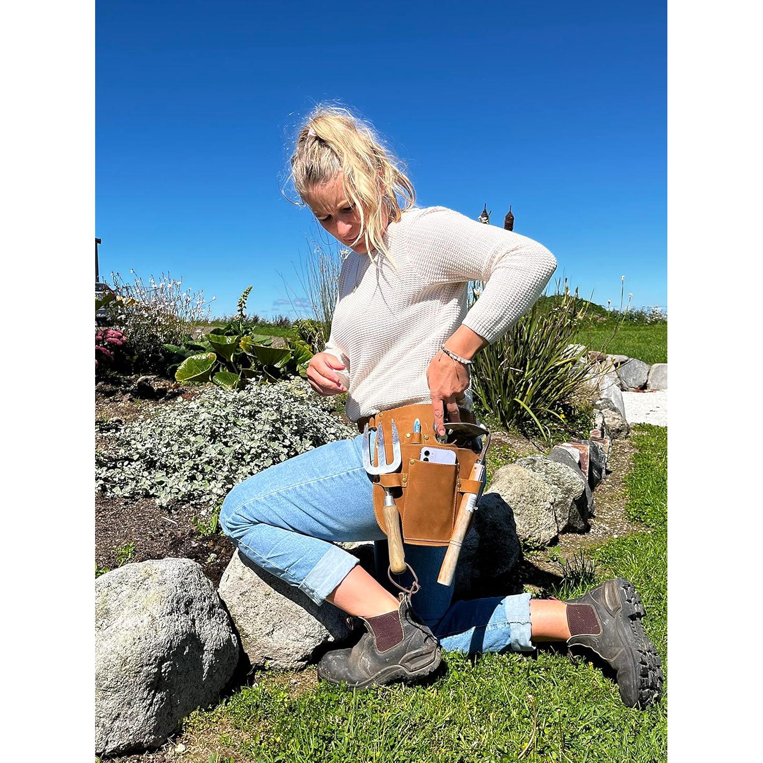 Cinturón de herramientas de jardinería Rubys Collection - Cuero, 4 bolsillos
