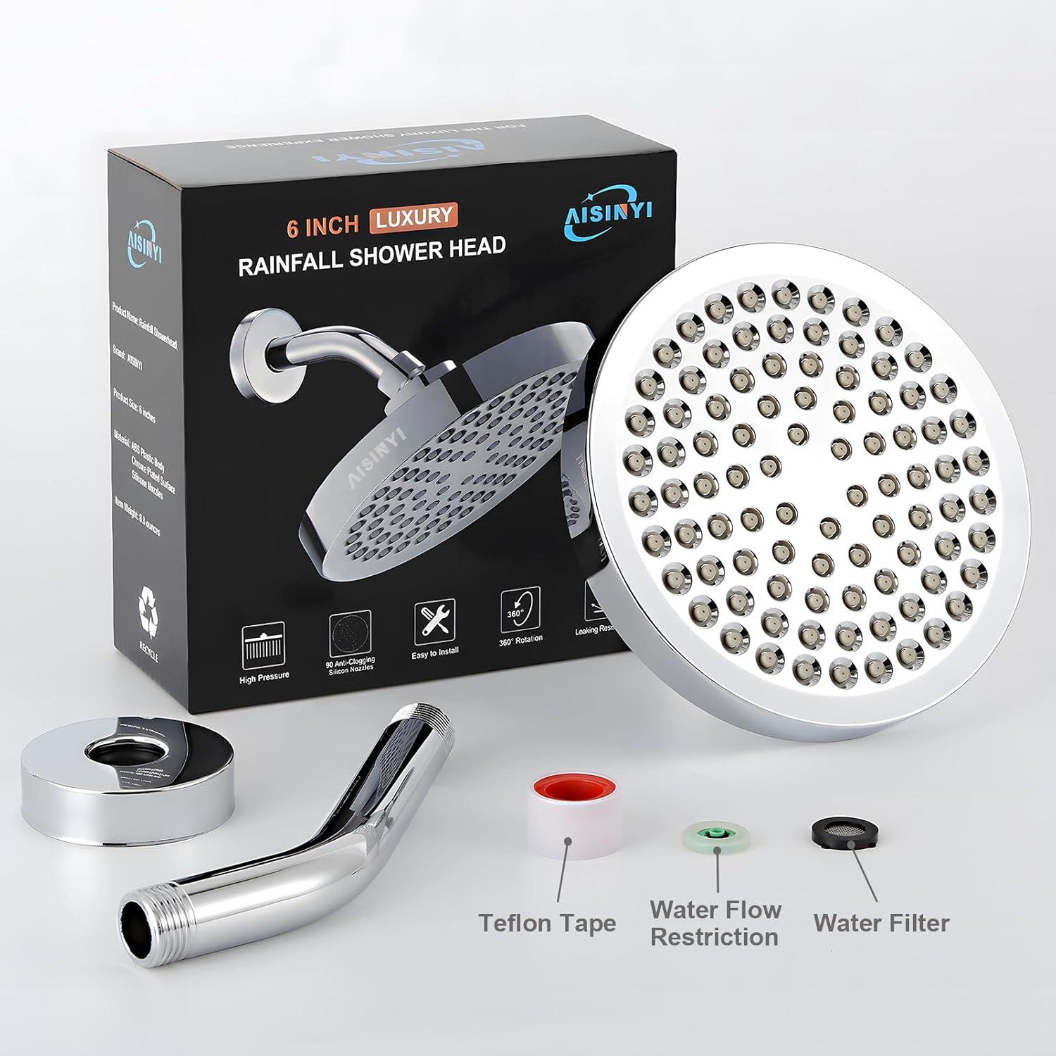 Cabezal de Ducha de Lluvia AISINYI 15 cm Alta Presión Cromado