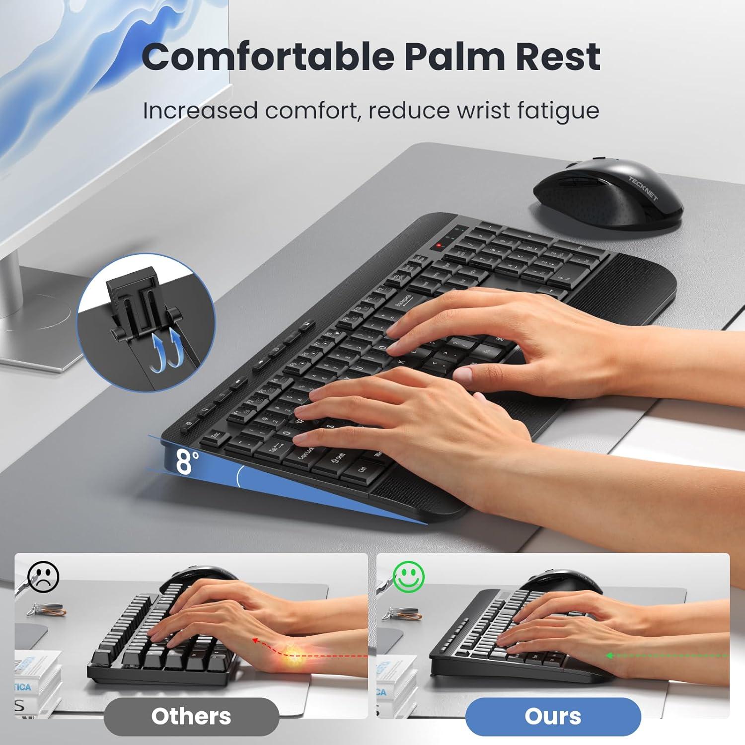 Teclado Inalámbrico Ergonómico TECKNET con Reposamanos Negro