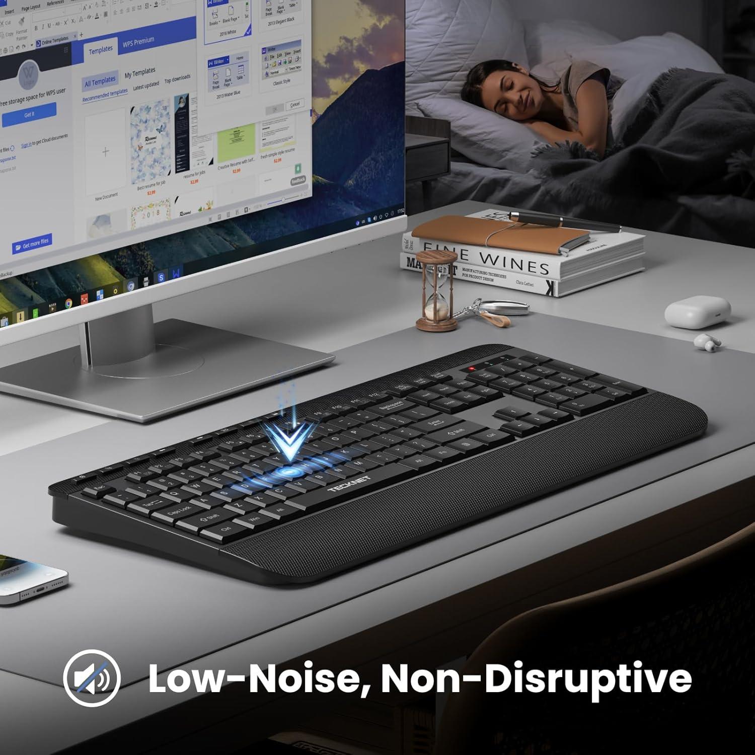 Teclado Inalámbrico Ergonómico TECKNET con Reposamanos Negro