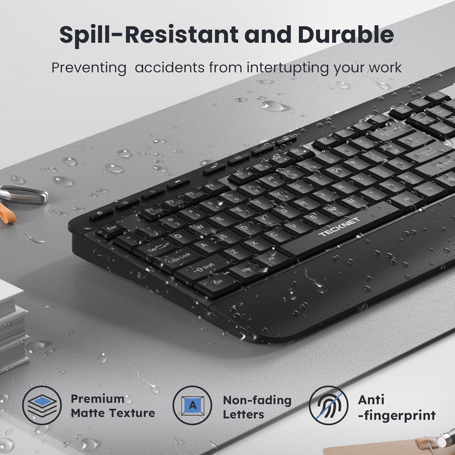 Teclado Inalámbrico Ergonómico TECKNET con Reposamanos Negro