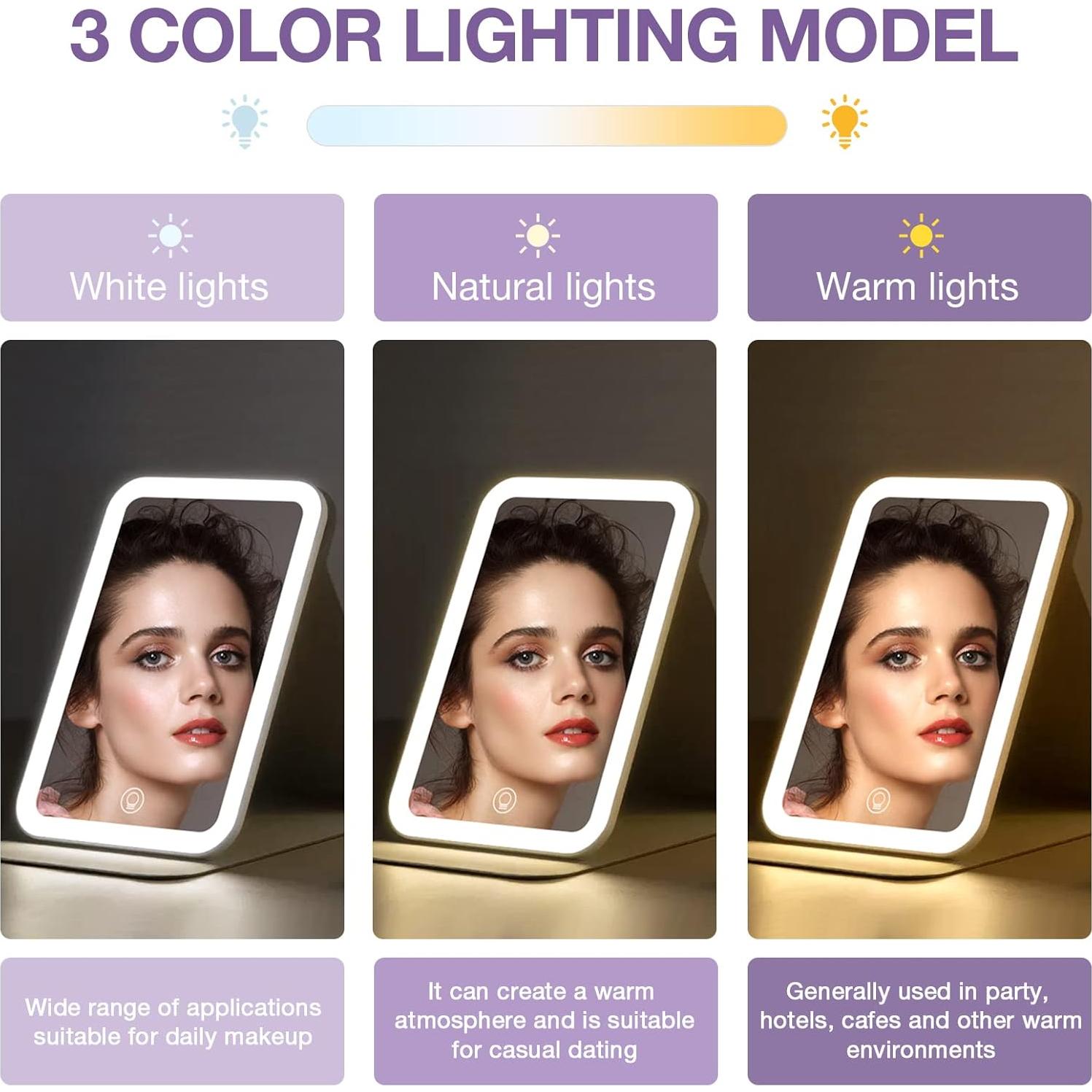 Espejo de Maquillaje Kintion LED Portátil 360° 800mAh Negro