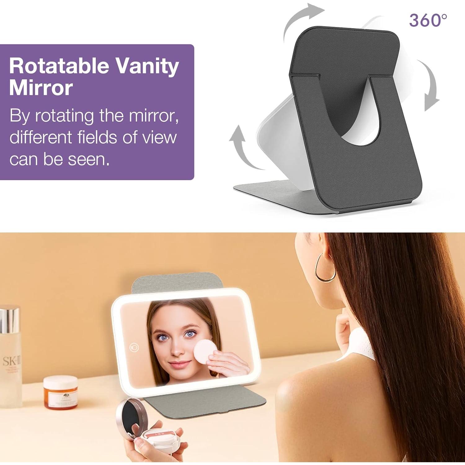 Espejo de Maquillaje Kintion LED Portátil 360° 800mAh Negro