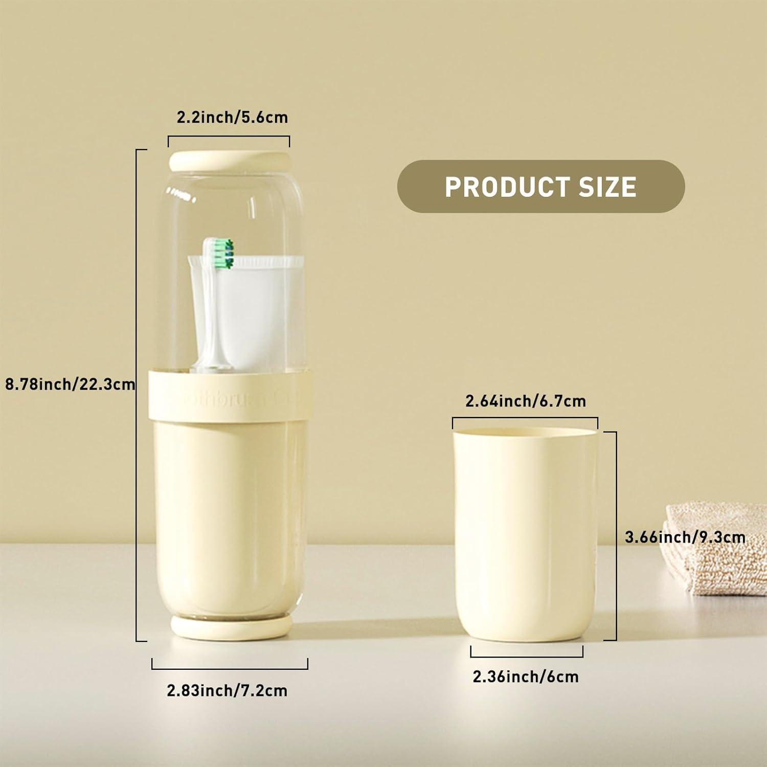 Taza para Cepillos de Dientes QIEPOMI Beige - Estuche de Viaje