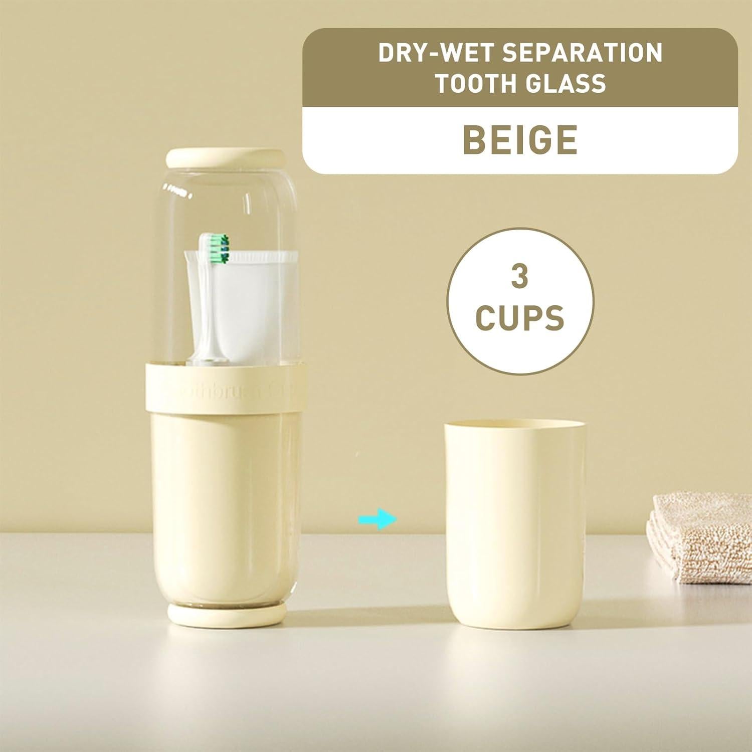 Taza para Cepillos de Dientes QIEPOMI Beige - Estuche de Viaje