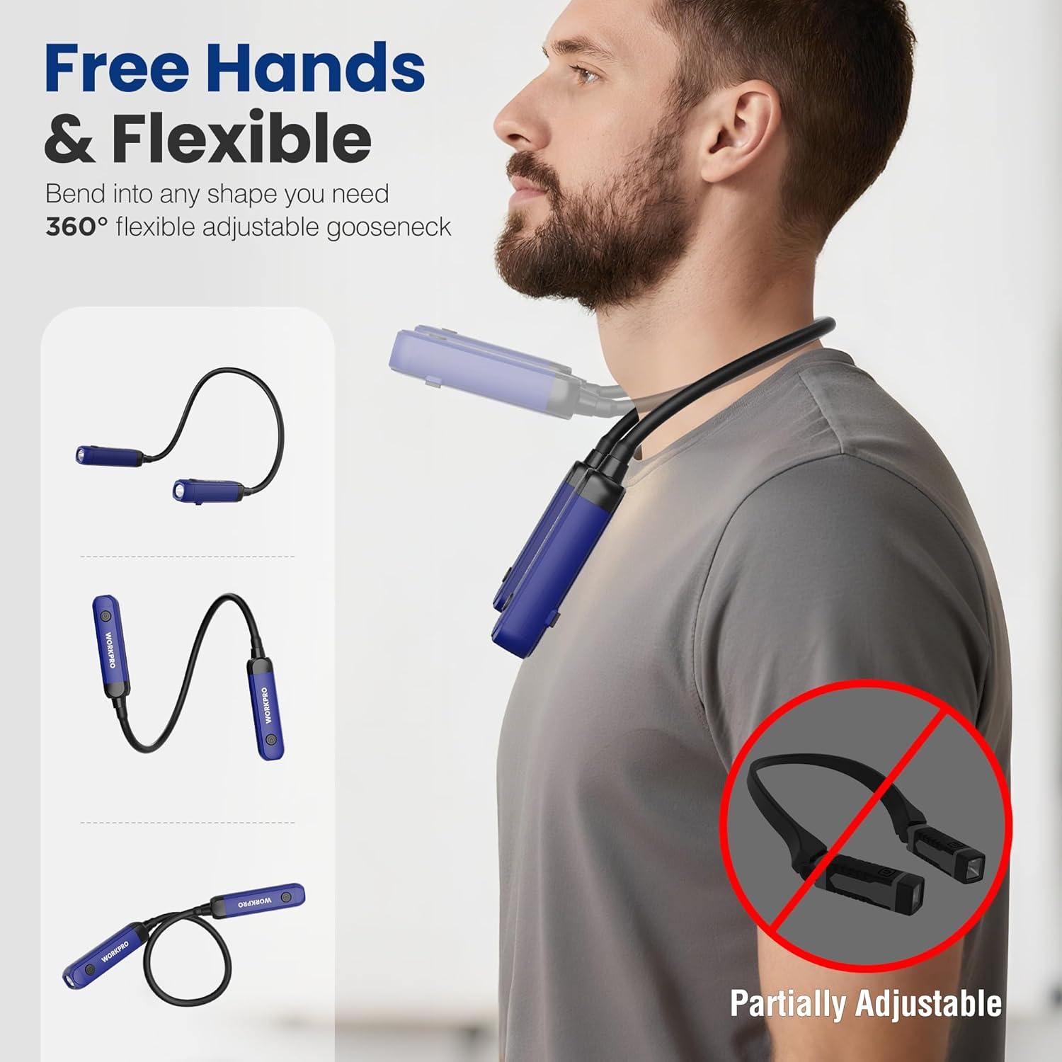 Luz de Cuello Recargable WORKPRO 300 Lúmenes 3 Niveles