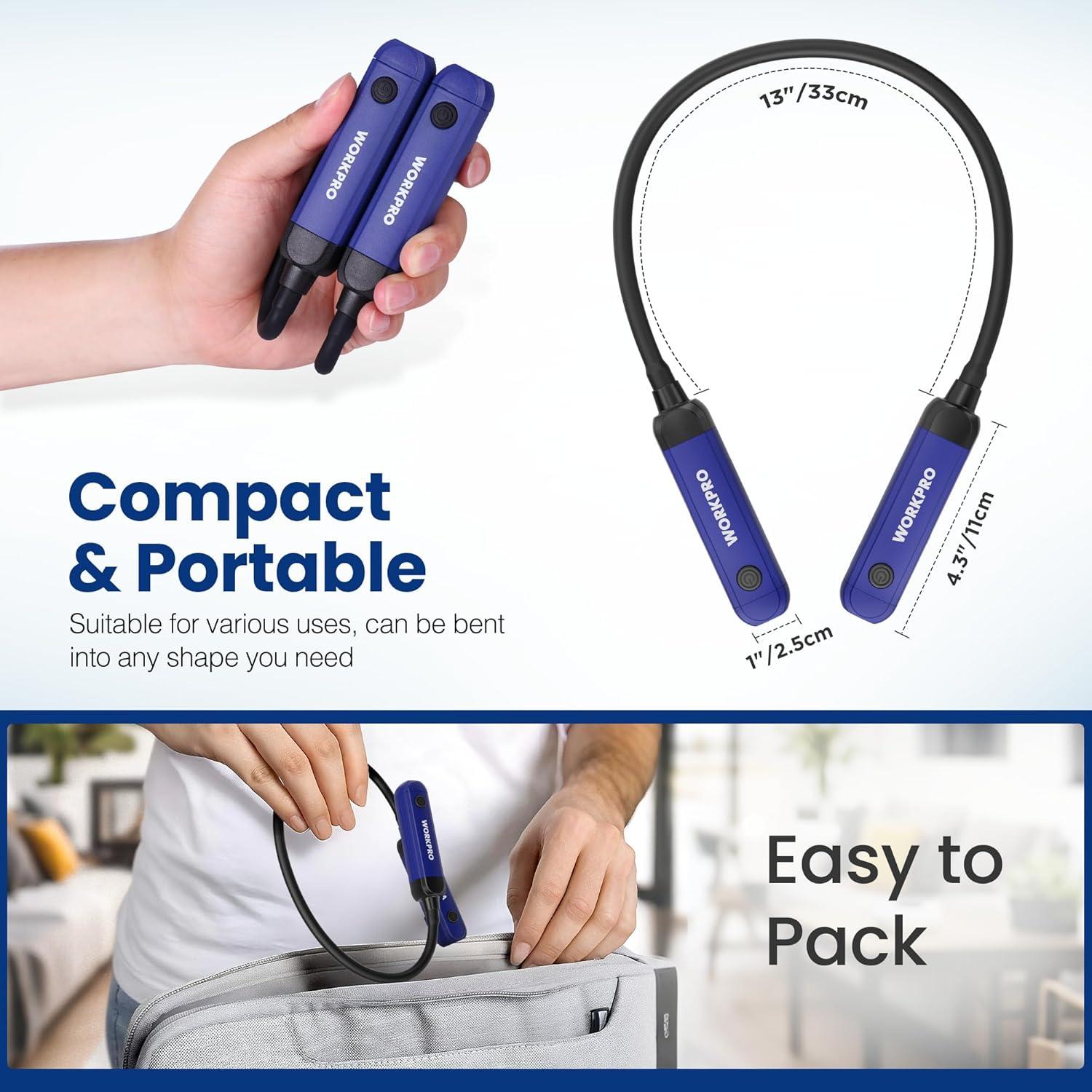 Luz de Cuello Recargable WORKPRO 300 Lúmenes 3 Niveles