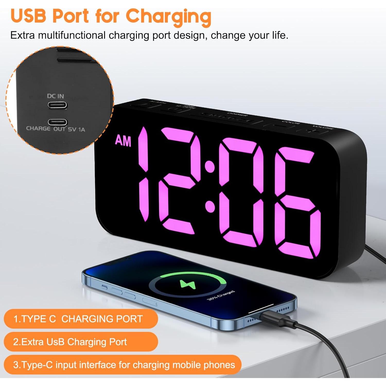 Despertador Digital Catrne Negro con Luz RGB y USB