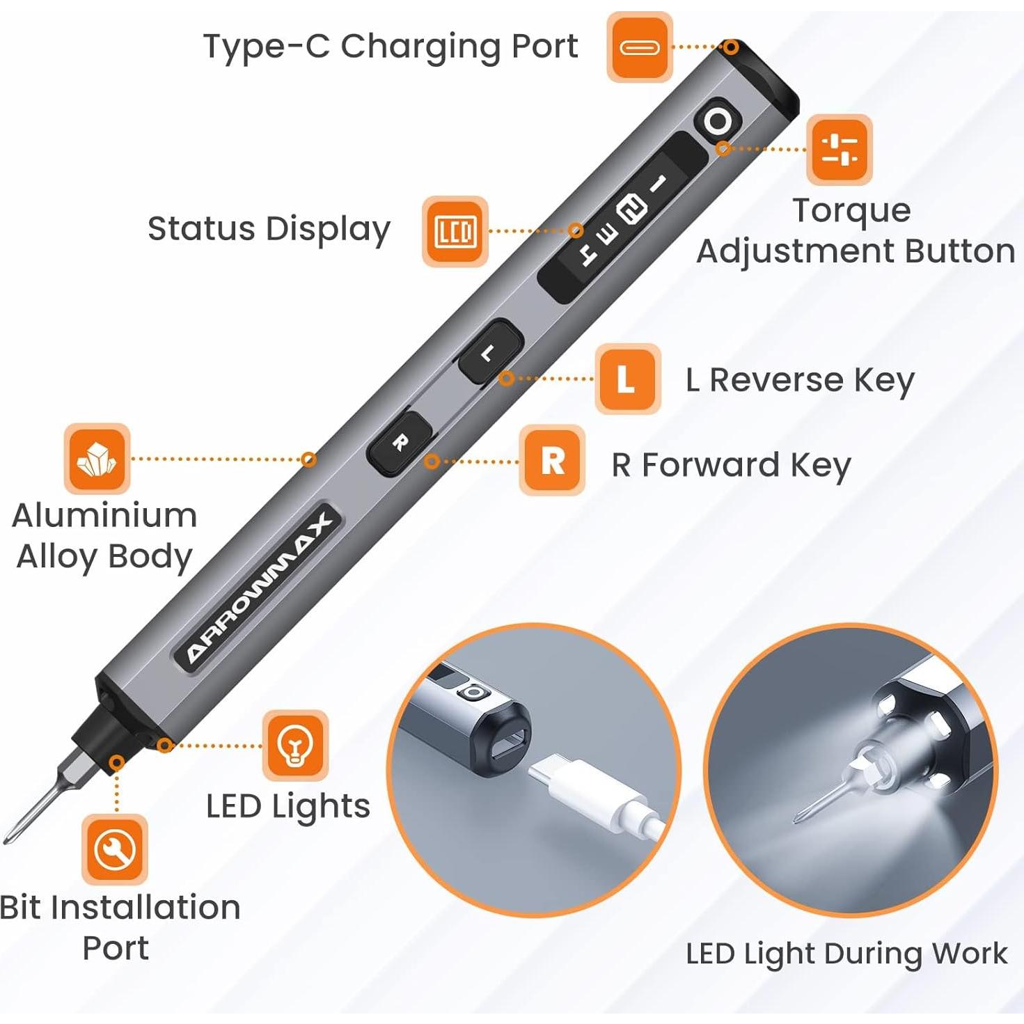 Destornillador Eléctrico AM ARROWMAX SES Gris 34 Puntas 200 RPM