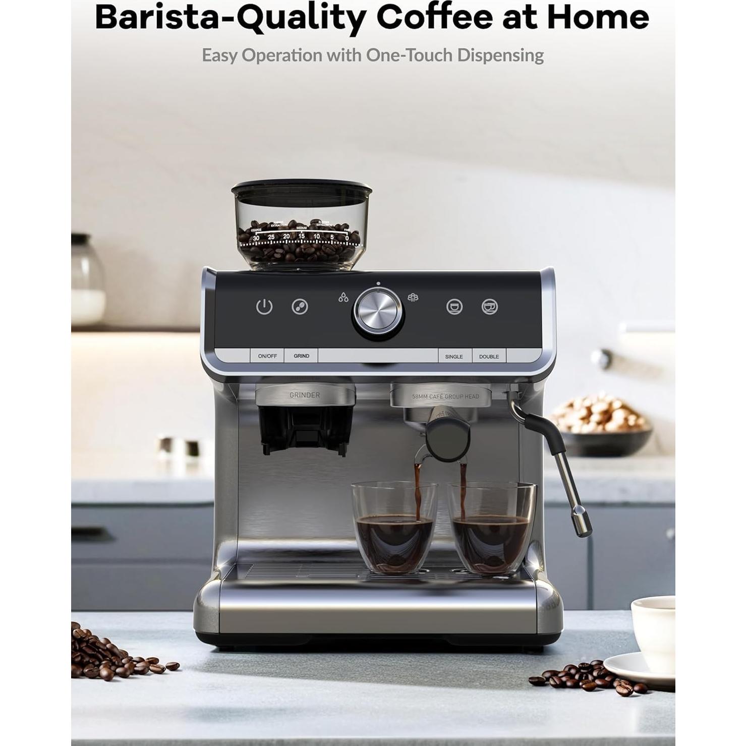 Máquina de Espresso Takywep 20 Bar con Molinillo y Espumador