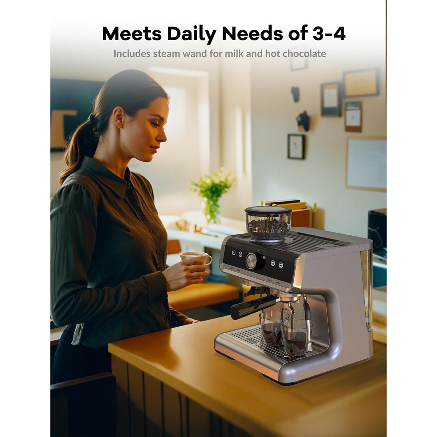 Máquina de Espresso Takywep 20 Bar con Molinillo y Espumador