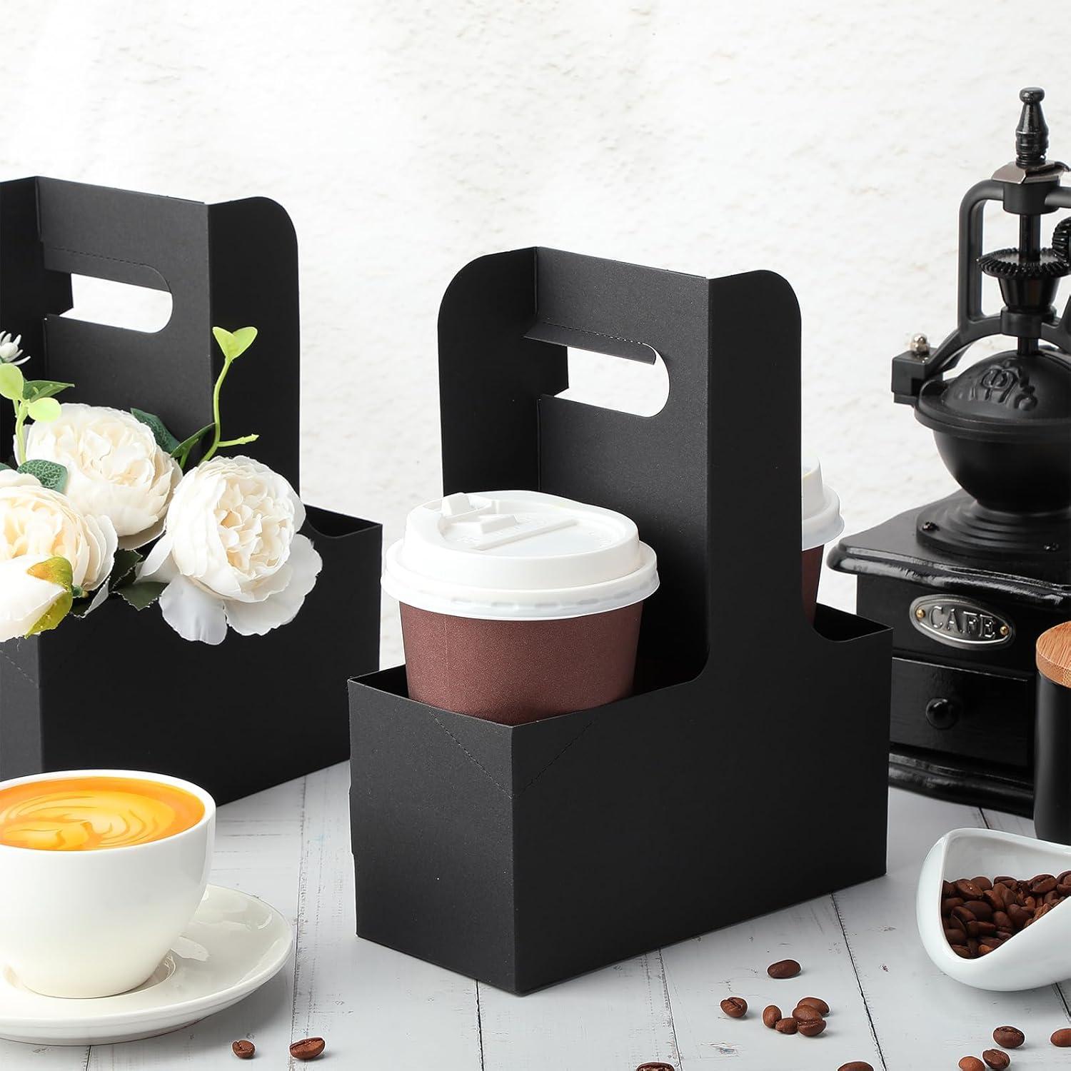 Kosiz 60 Portavasos de Cartón Negro para 2 Tazas 30.5x25.5cm
