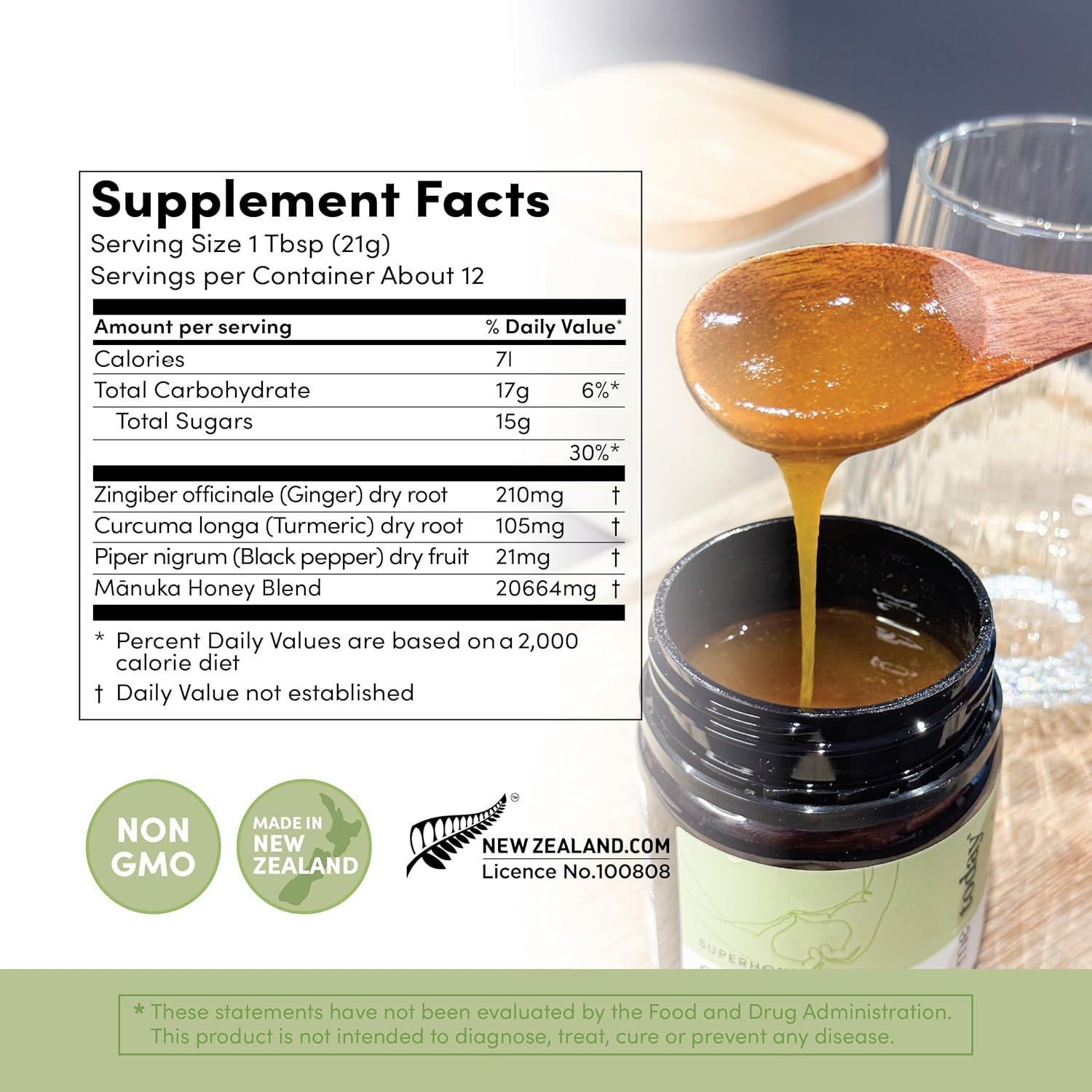 Miel Mānuka me today 250g con Jengibre y Cúrcuma