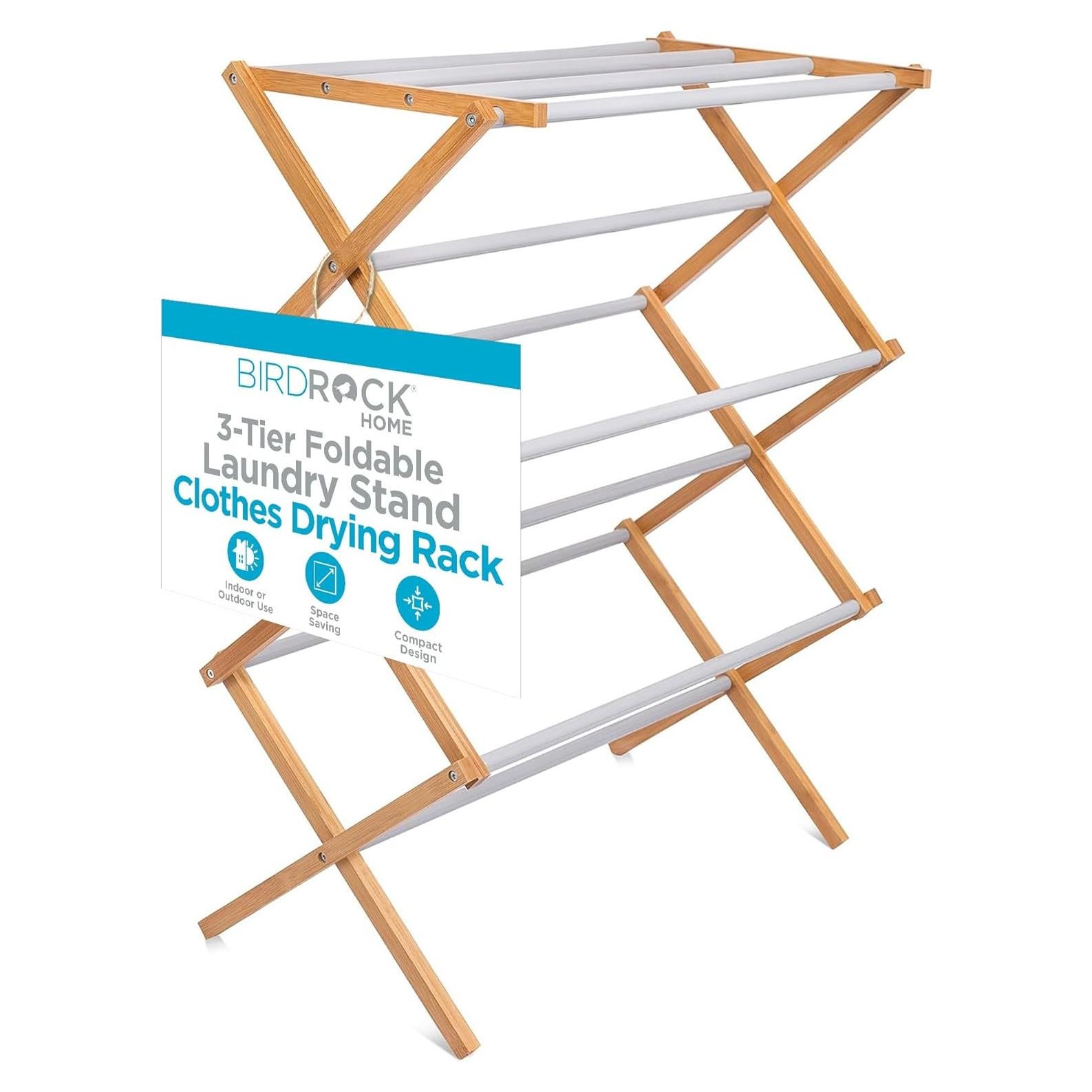 Estante de Secado Plegable BirdRock Home 3 Niveles Bambú Gris