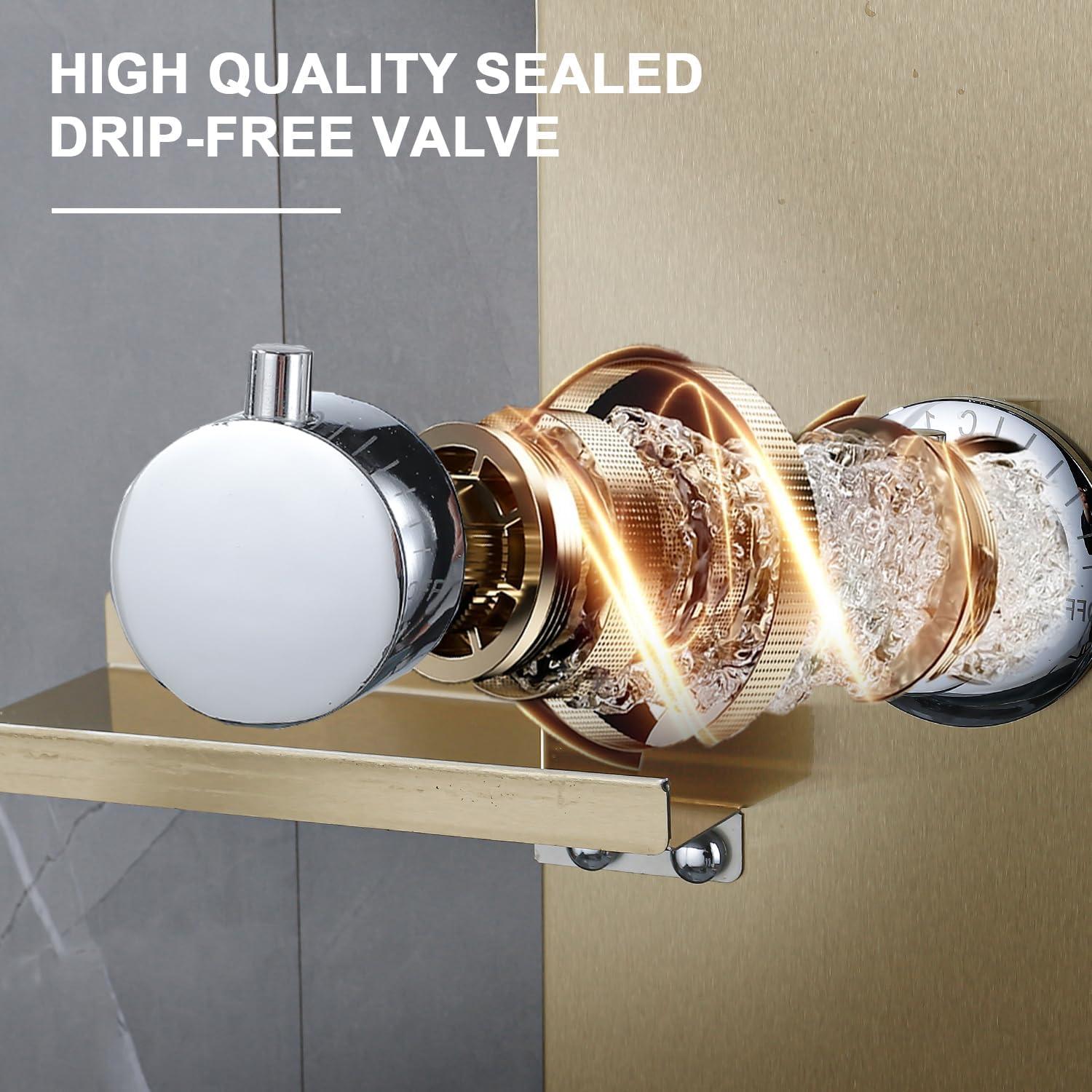 Sistema de Ducha LED RUITHOE Oro Cepillado con Estante y Jets