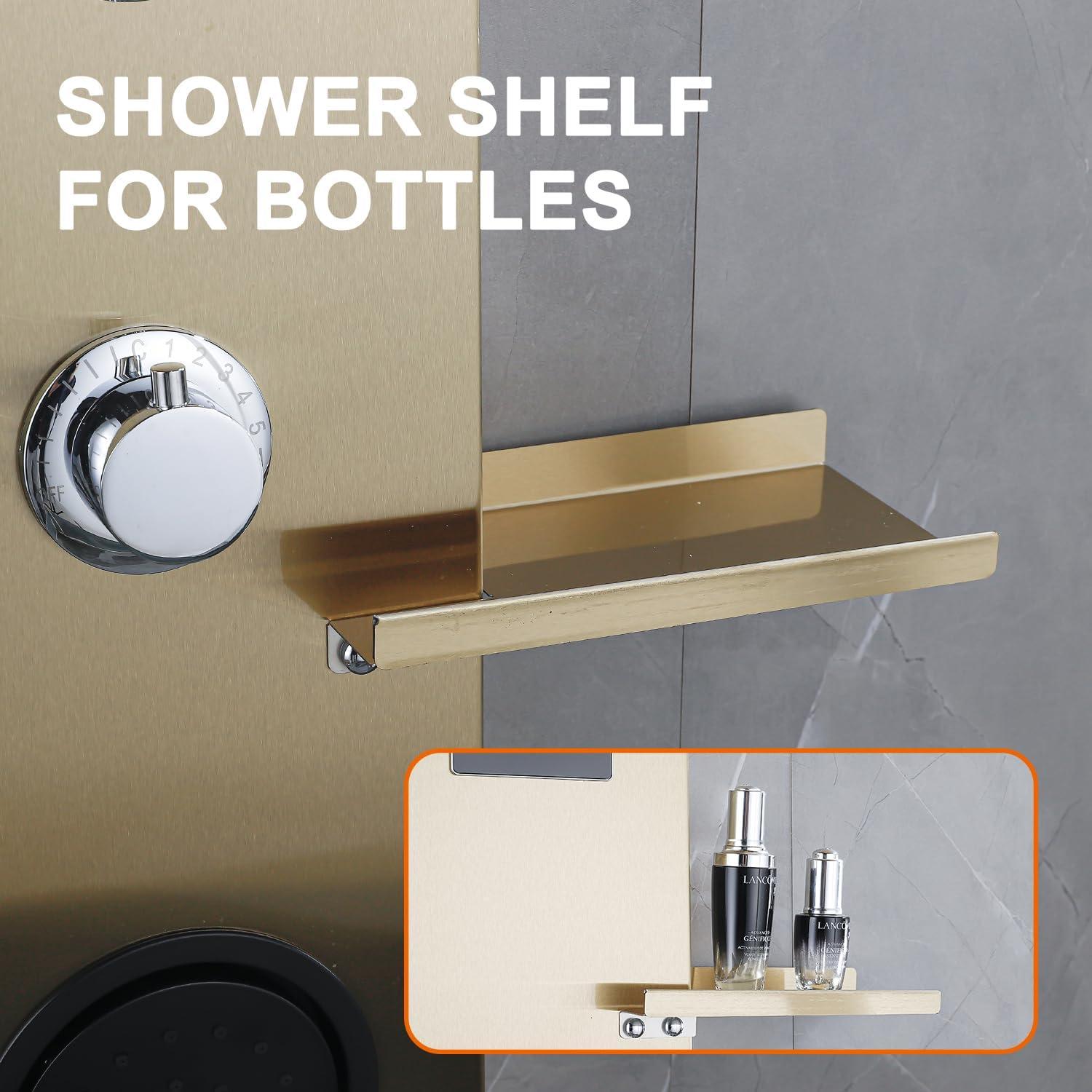 Sistema de Ducha LED RUITHOE Oro Cepillado con Estante y Jets