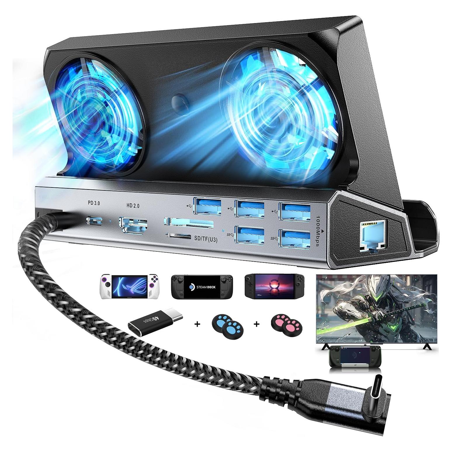 Dock 10 en 1 YCBUENO para Steam Deck con salida 4K y ventiladores