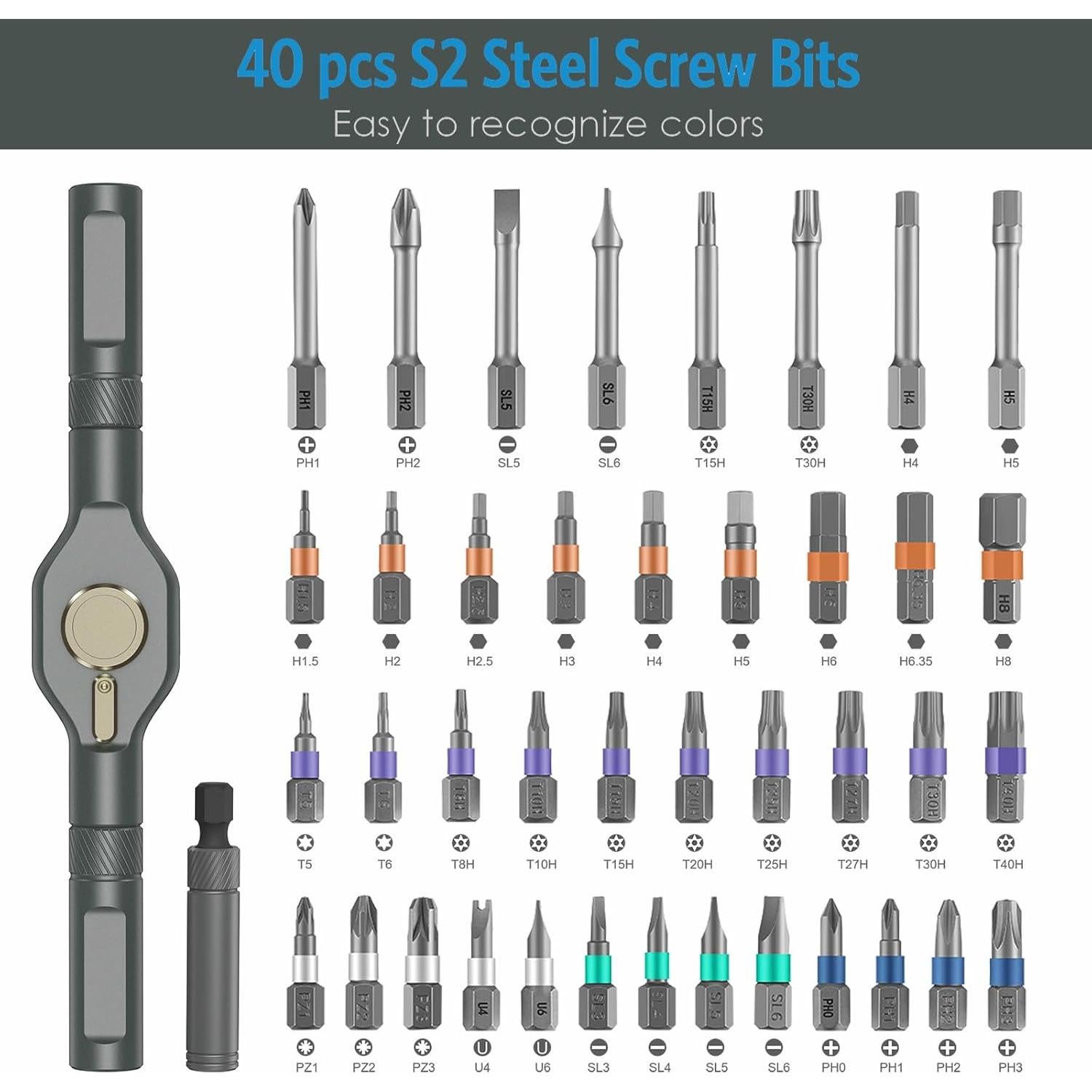 Juego de Destornilladores Magnéticos Criacr 42 en 1 con Mango de Carraca