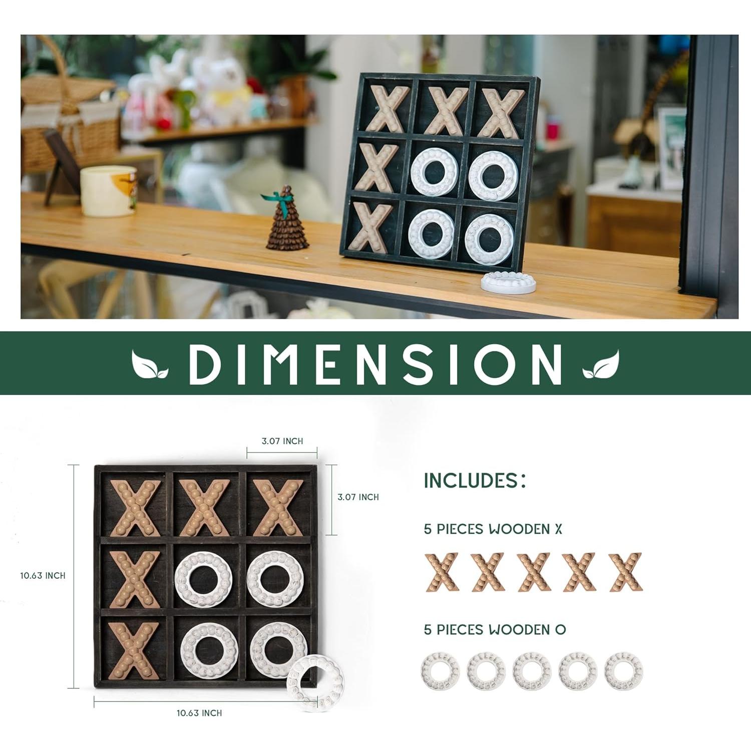 Juego de Tres en Raya de Madera GENMOUS 27x27 cm Negro