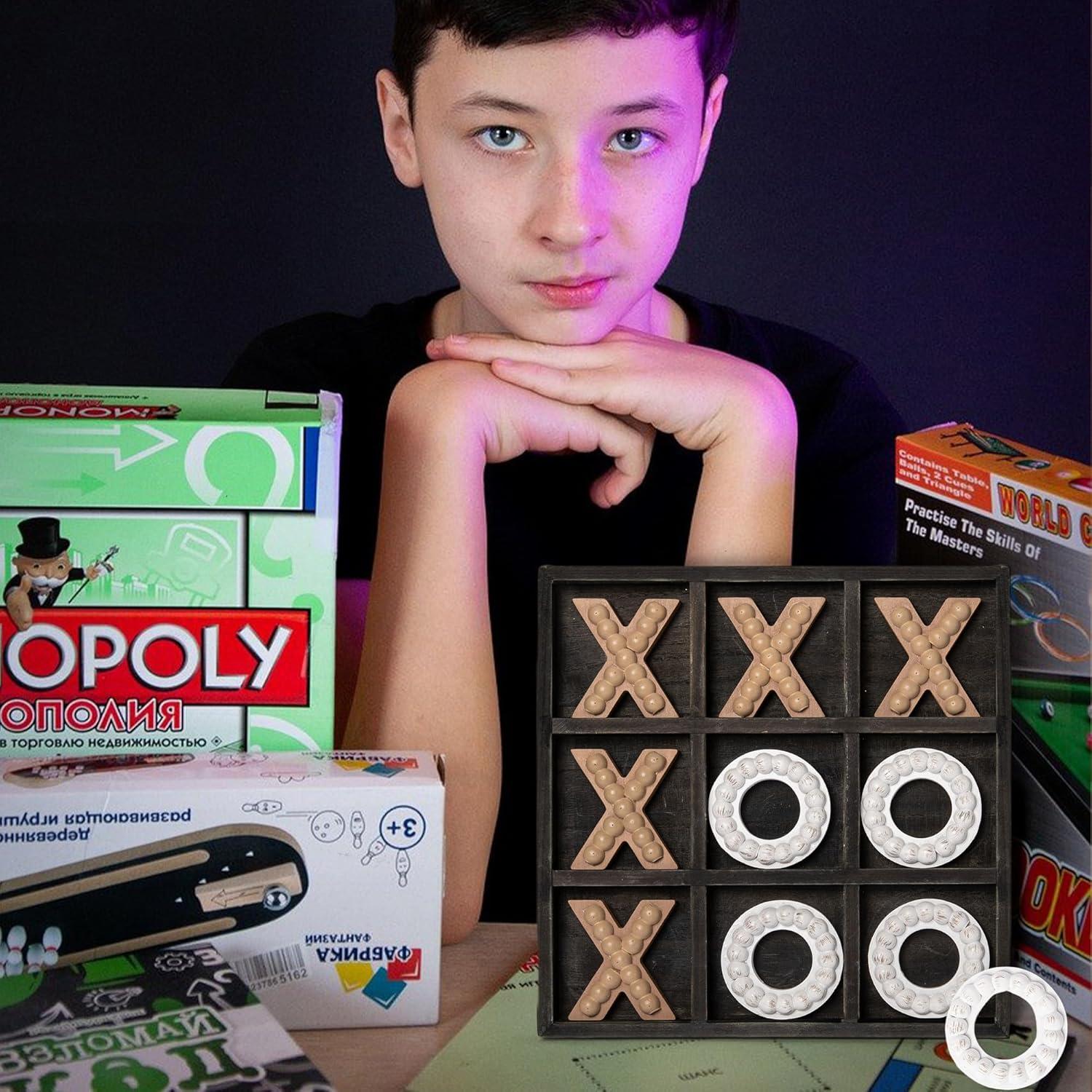 Juego de Tres en Raya de Madera GENMOUS 27x27 cm Negro