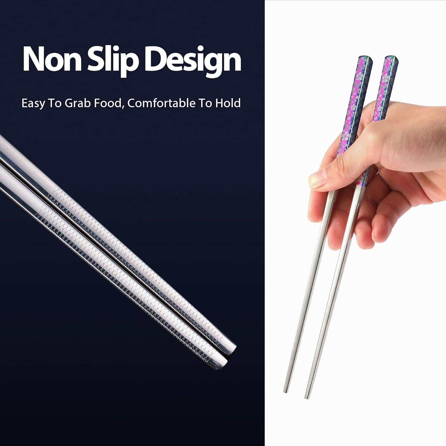 Palillos de Metal Reutilizables Hagary 23cm Antideslizantes