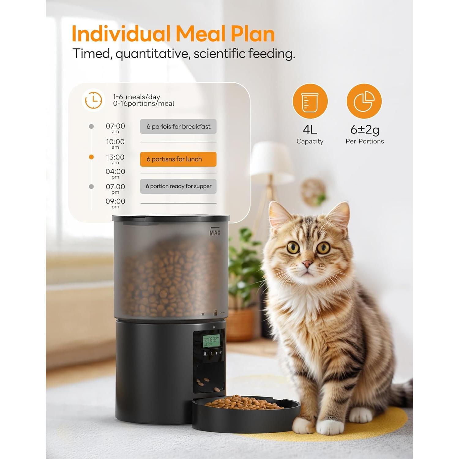 Dispensador Automático de Comida POOEKEN 4L para Gatos y Perros