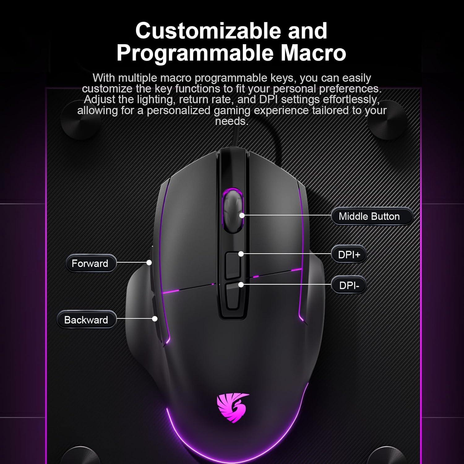 Ratón Gaming Chatreey con Cable 7200DPI 7 Botones Ergonómico