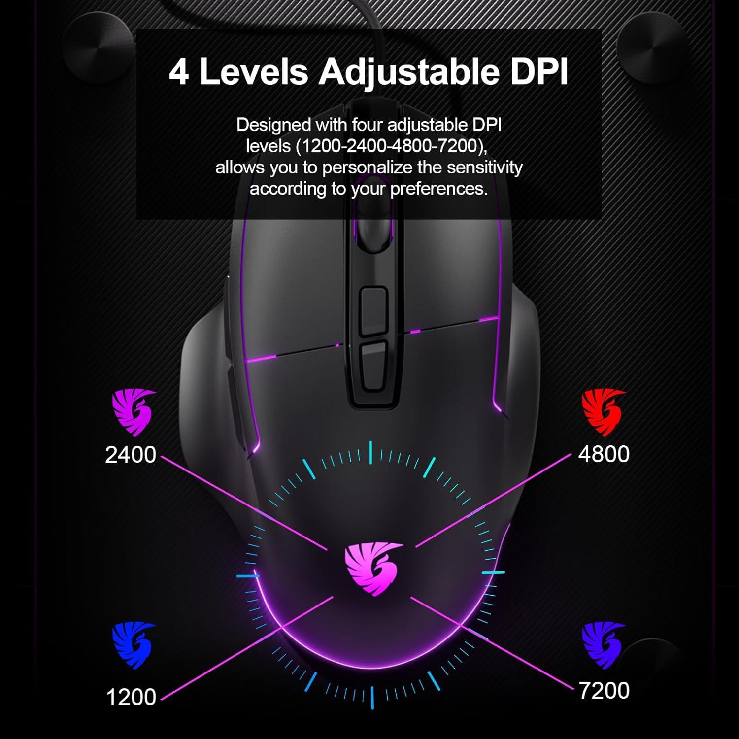 Ratón Gaming Chatreey con Cable 7200DPI 7 Botones Ergonómico