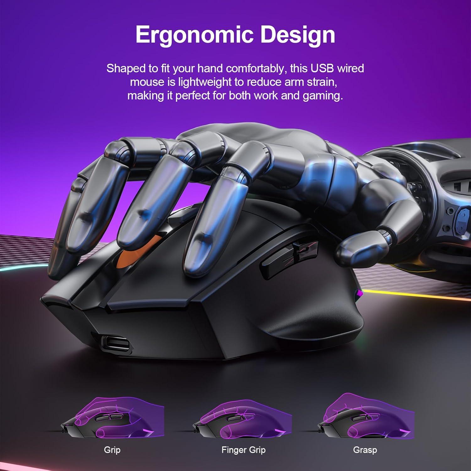 Ratón Gaming Chatreey con Cable 7200DPI 7 Botones Ergonómico