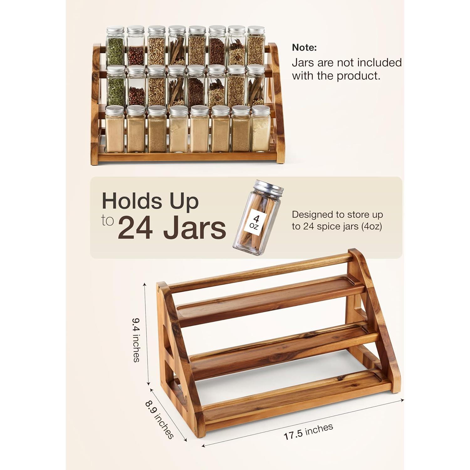 Estante de Especias de Madera Tinamo para 24 Tarros - 3 Niveles