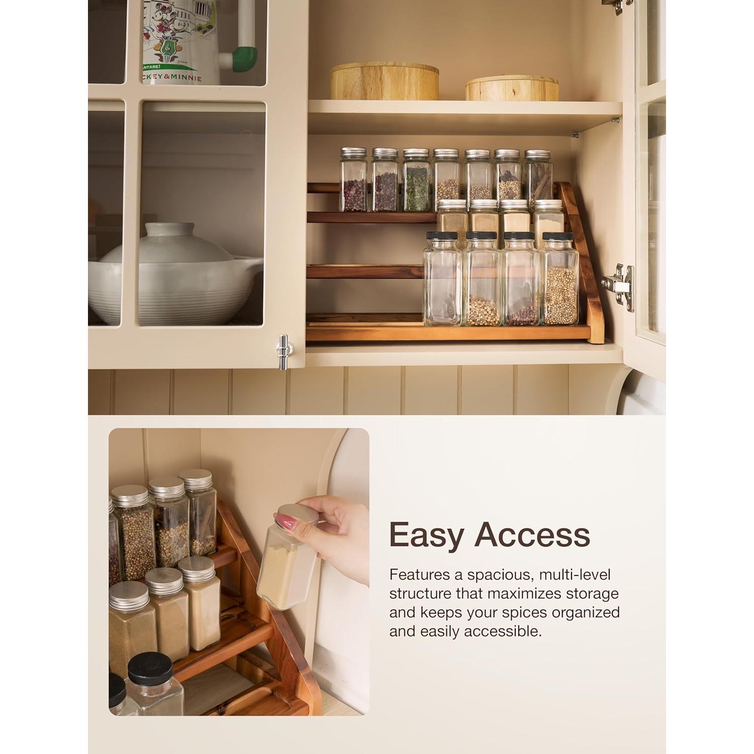 Estante de Especias de Madera Tinamo para 24 Tarros - 3 Niveles