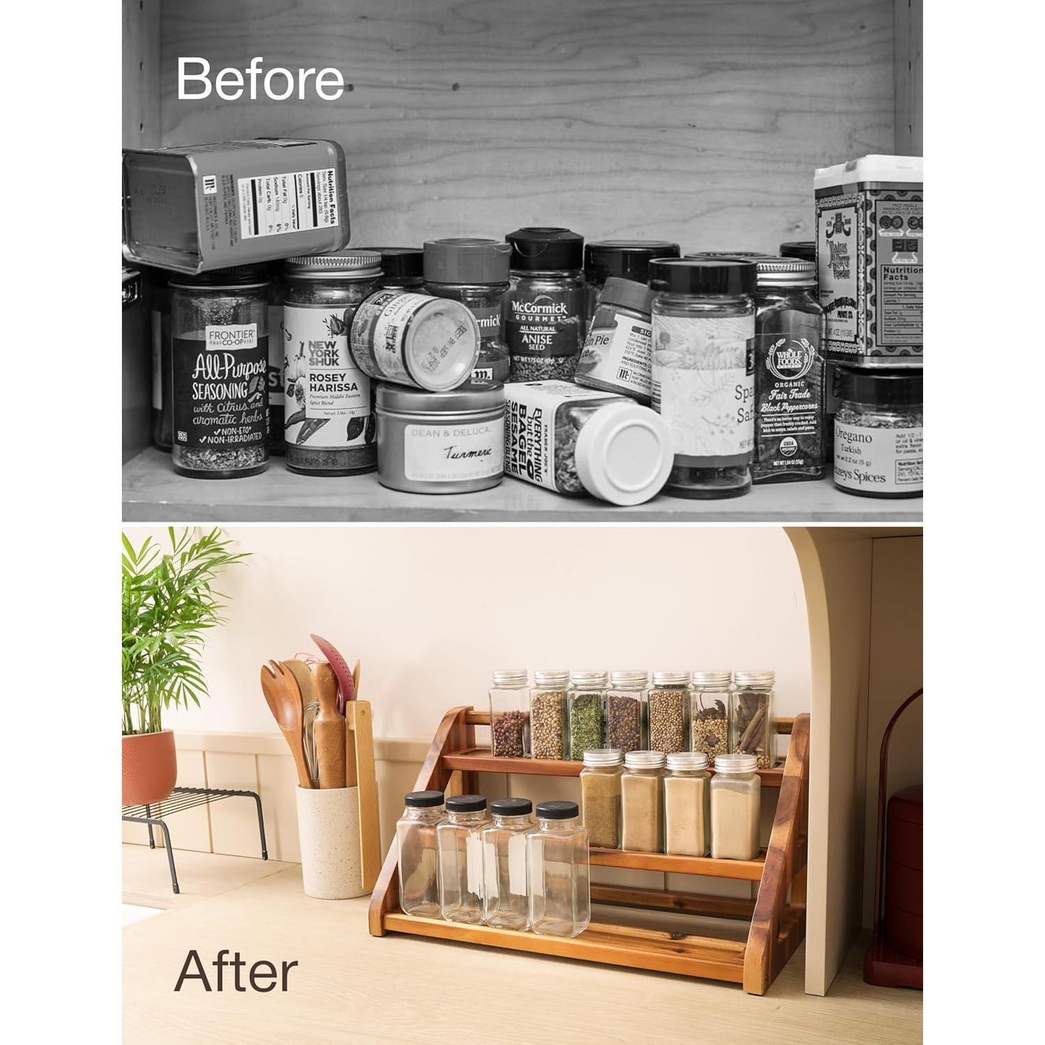 Estante de Especias de Madera Tinamo para 24 Tarros - 3 Niveles