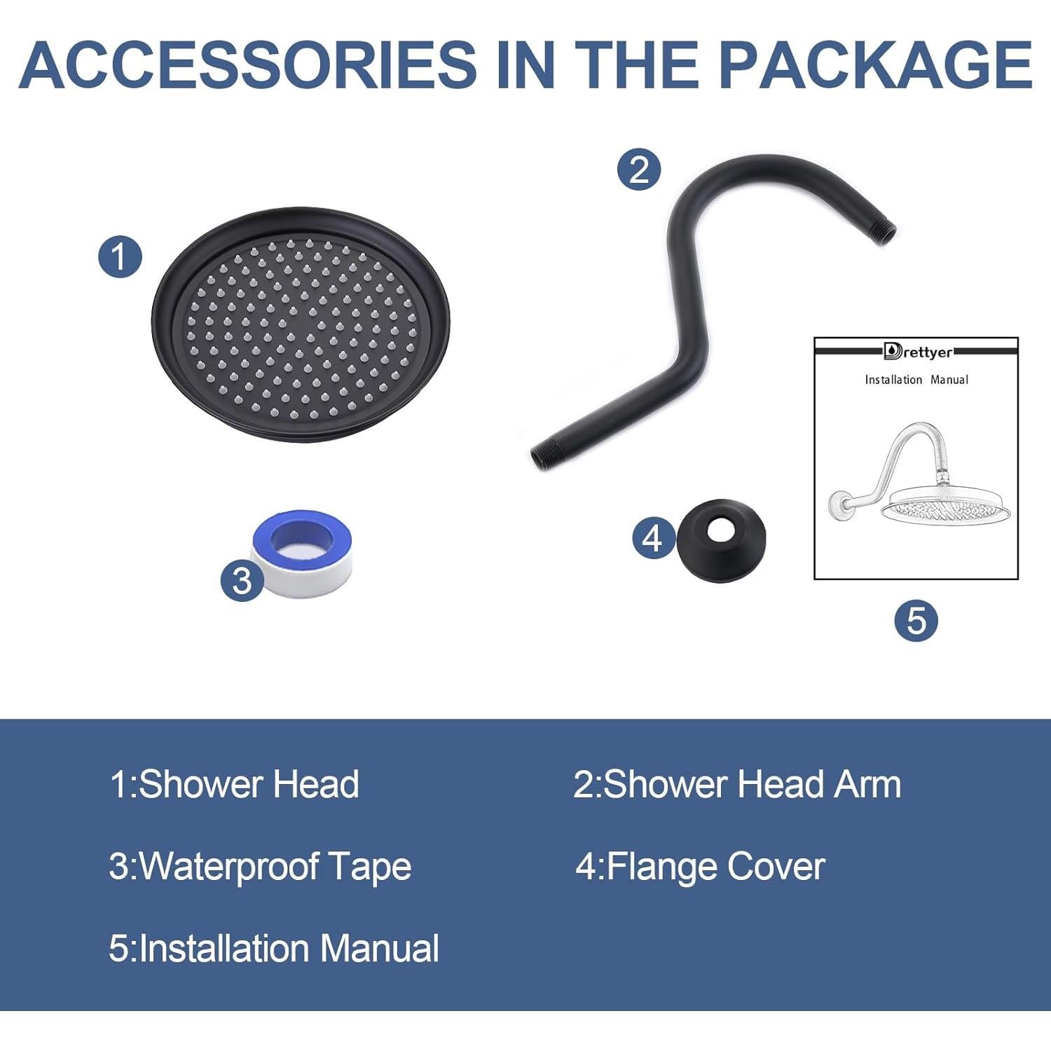 Cabezal de Ducha de Lluvia Drettyer 9" Antiguo con Brazo Curvado